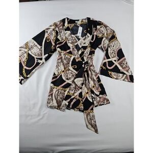 Steps NY gold Chain Belt Equestrian Black Wrap Romper Size S